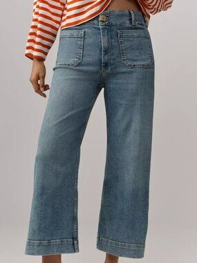 The Colette Crop High-Rise Wide-Leg Jeans by Maeve | Blue Algae Wash | Size 25